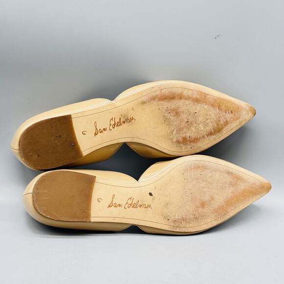 Sam Edelman Shoes Womens 6 Beige Patent Leather D'Orsay Pointed Toe Flats Cutout - Picture 10 of 13